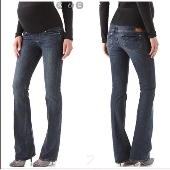 Paige Maternity Laurel Canyon Over Belly Bootcut Flare Blue Jeans, 29 x 32 - Picture 1 of 6